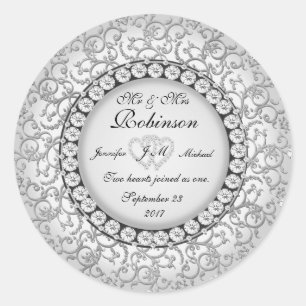 Sticker Rond Mariage de deux coeurs Monogramme Motif