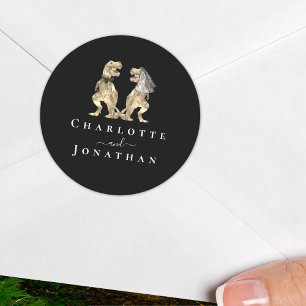 Sticker Rond Mariage de Dinosaures Noir et Blanc Personnalisé