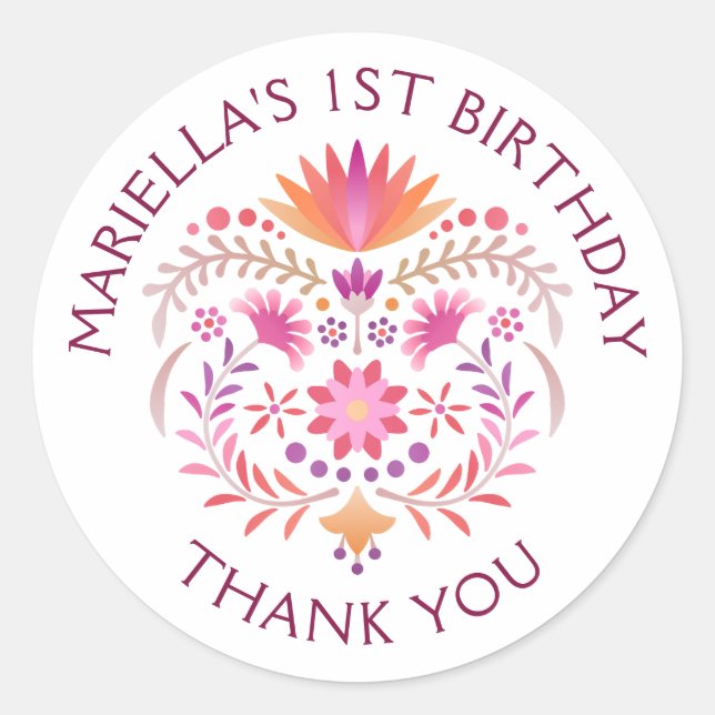 Sticker Rond Mariage de douche Fiesta Rose Anniversaire (Devant)