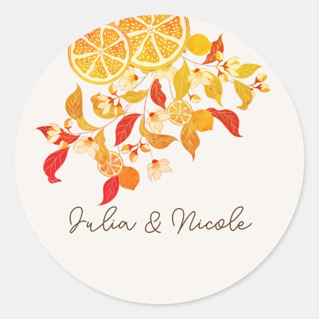 Sticker Rond Mariage de Feuillage Citronné Frais d'Amour (Devant)