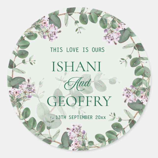 Sticker Rond Mariage de feuillage d'eucalyptus (Devant)