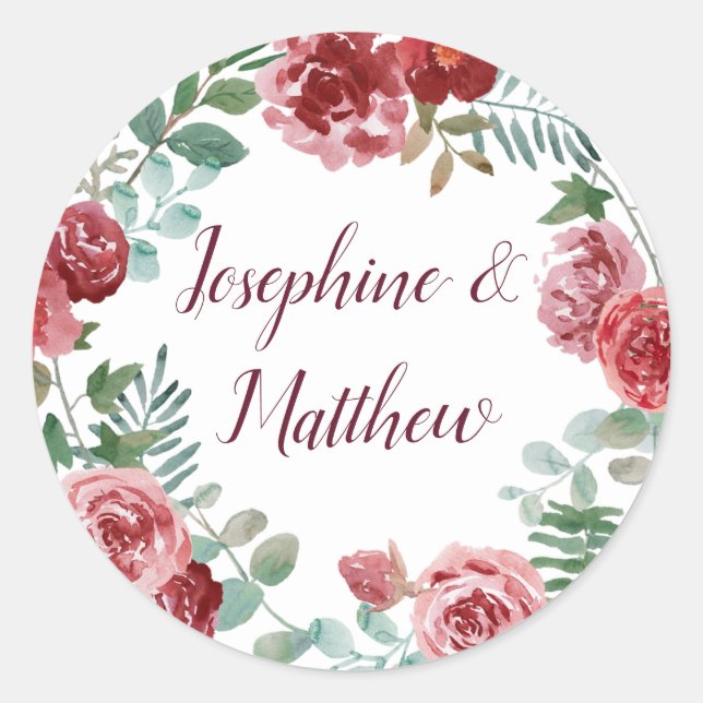 Sticker Rond Mariage de feuillage Rose de Bourgogne (Devant)