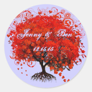 Sticker Rond Mariage de feuille de coeur rouge