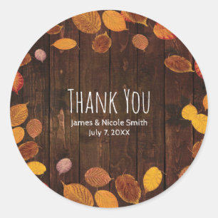 Sticker Rond Mariage de feuilles dorées rustiques d'automne sur
