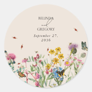 Sticker Rond Mariage de Fleur sauvage d'aquarelle Jardin & Inse