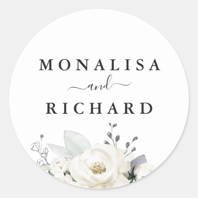 Sticker Rond Mariage de fleurs blanches peintes (Devant)