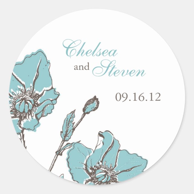 Sticker Rond Mariage de fleurs bleues (Devant)