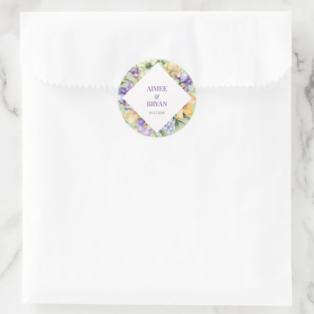 Sticker Rond Mariage de fleurs d'aquarelle verte (Sac)