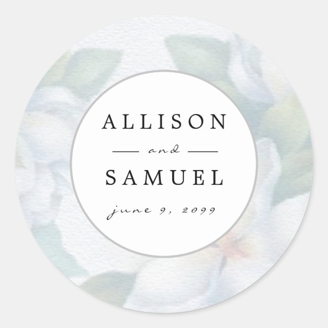 Sticker Rond Mariage de fleurs de bois blanc argenté personnali (Devant)