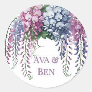 Sticker Rond Mariage de fleurs de glycine violet et rose