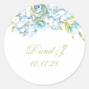Sticker Rond Mariage de fleurs de jardin bleu