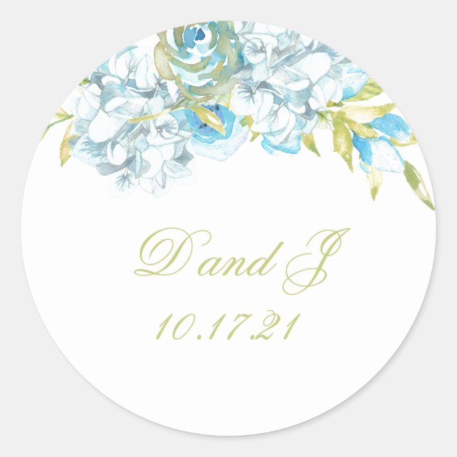 Sticker Rond Mariage de fleurs de jardin bleu (Devant)