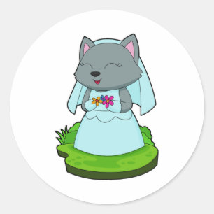 Sticker Rond Mariage de fleurs de mariée de chats