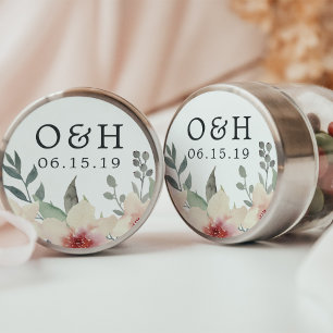 Sticker Rond Mariage de fleurs de pêche Monogramme et date