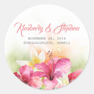 Sticker Rond Mariage de fleurs de plage tropicales