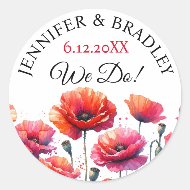 Sticker Rond Mariage de fleurs de Red Poppies (Devant)