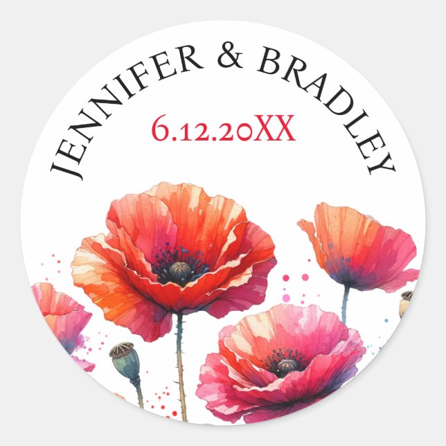 Sticker Rond Mariage de fleurs de Red Poppies (Devant)