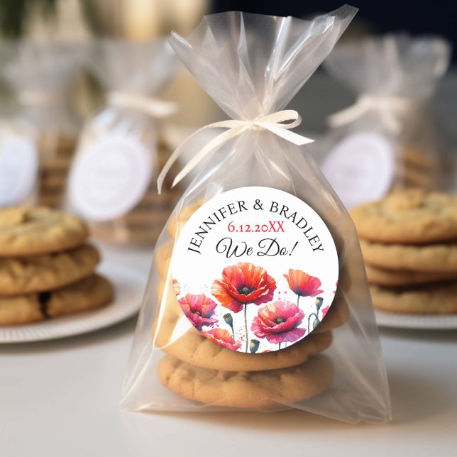 Sticker Rond Mariage de fleurs de Red Poppies (Créateur téléchargé)