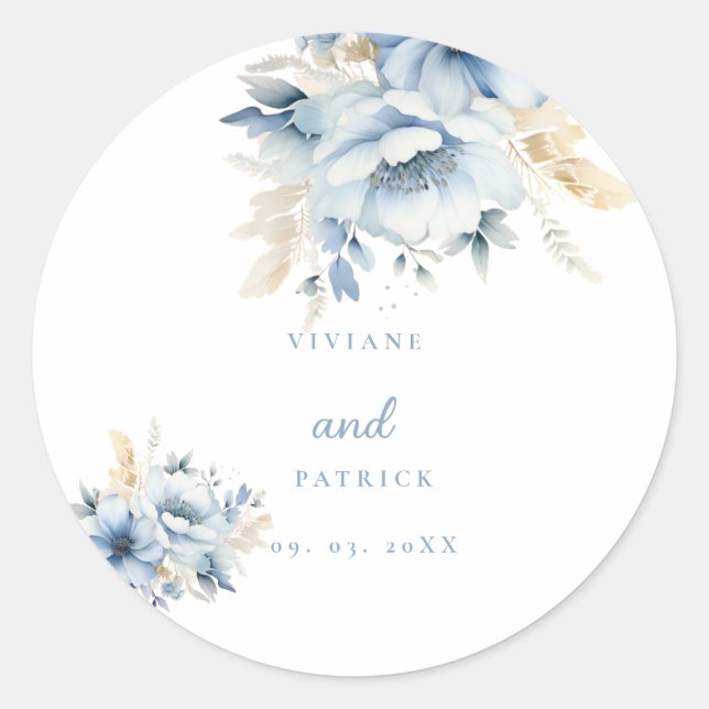 Sticker Rond Mariage de fleurs géométriques bleu foncé (Devant)