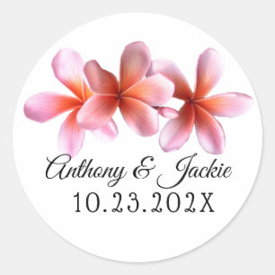 Sticker Rond Mariage de fleurs Plumeria rose