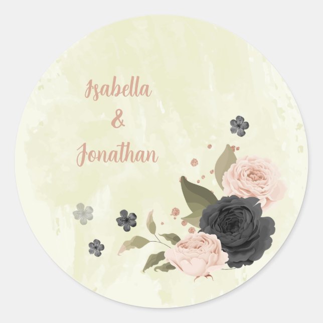 Sticker Rond mariage de fleurs roses noires (Devant)