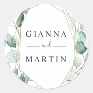 Sticker Rond Mariage de Foliage Géométrique Or