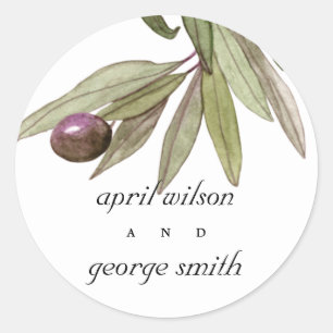 STICKER ROND MARIAGE DE FOLIER DE COULEUR D'EAU OLIVE RUSTIQUE 
