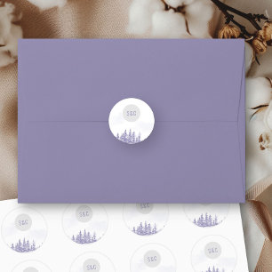 Sticker Rond Mariage de forêt d'hiver Simple Monogramme Aquarel