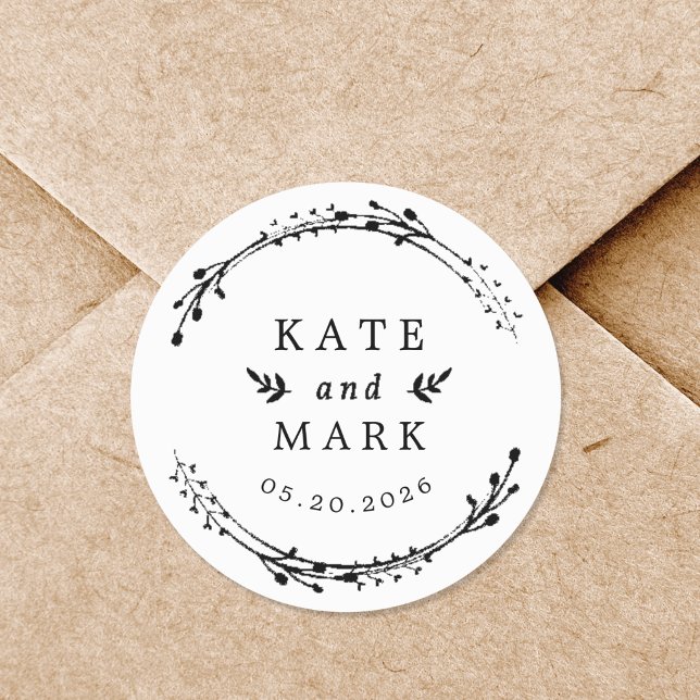 Sticker Rond Mariage de germe rustique Enregistrer la date (Créateur téléchargé)