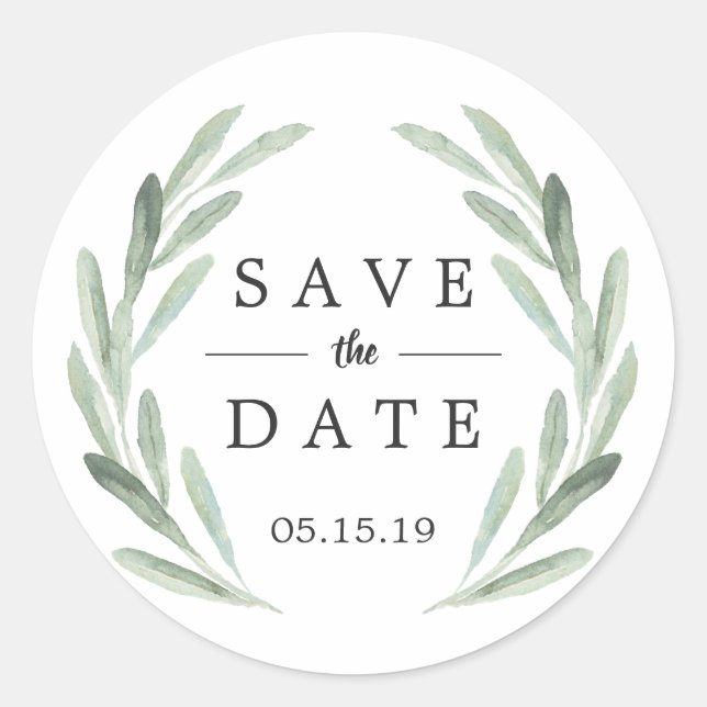 Sticker Rond Mariage de germe vert rustique Enregistrer la date (Devant)