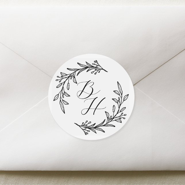 Sticker Rond Mariage de germes floraux Monogramme initial (Créateur téléchargé)