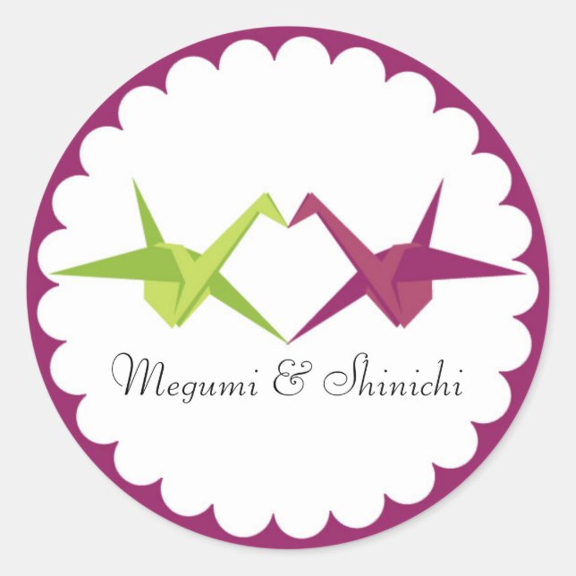 Sticker Rond Mariage de grue papier Origami (Devant)