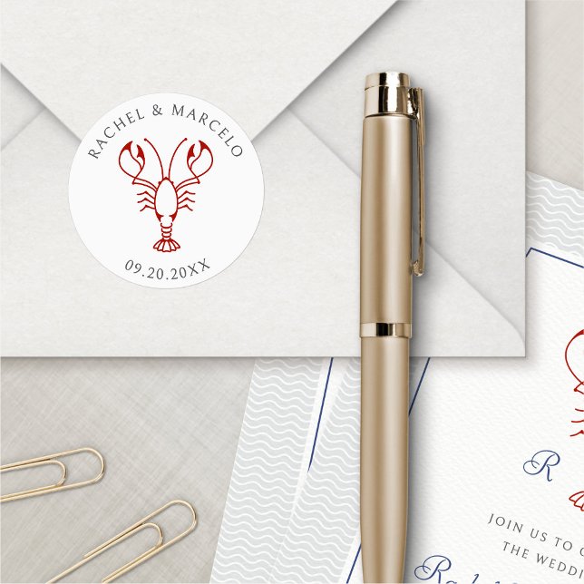 Sticker Rond Mariage de homard nautique (Créateur téléchargé)