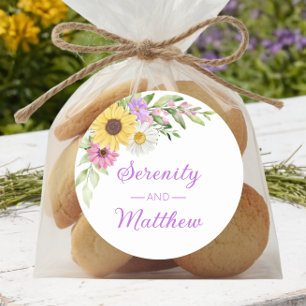 Sticker Rond Mariage de jardin bohème floral avec tournesol et