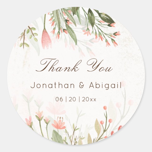 Sticker Rond Mariage de jardin de fleurs roses simple aquarelle (Devant)