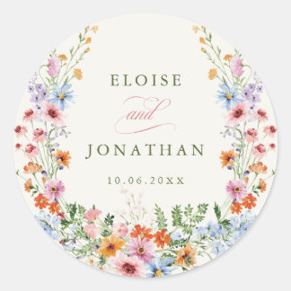 Sticker Rond Mariage de Jardin de Printemps de Lavande avec Pra