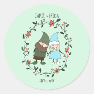 Sticker Rond Mariage de jardin Nordic Gnomes Couple Personnalis