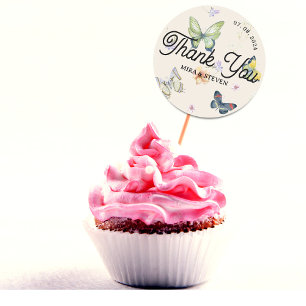 Sticker Rond Mariage de jardin papillon merci