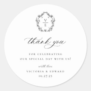 Sticker Rond Mariage de la crête noire vintage Merci de