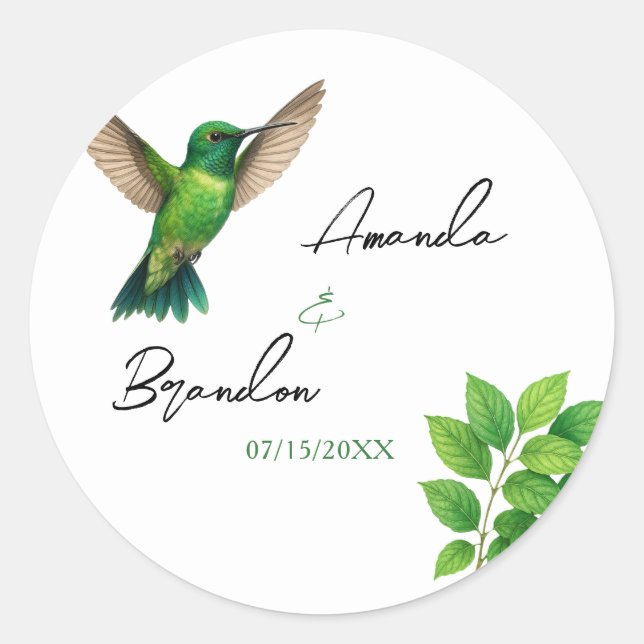 Sticker Rond Mariage de la frontière botanique de la feuille de (Devant)