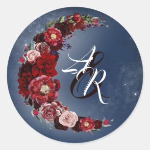 Sticker Rond Mariage de la lune florale bleue de la Bourgogne e