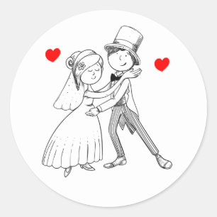 Sticker Rond Mariage de la mariée de dessin animé rouge noir bl