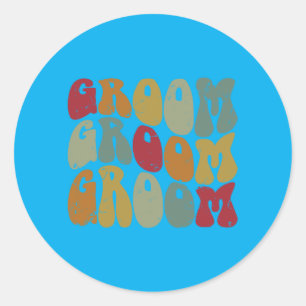Sticker Rond Mariage de la mariée rétro groovy pour homme