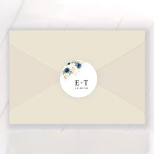 Sticker Rond Mariage de la Marine bleu et blanc Roses