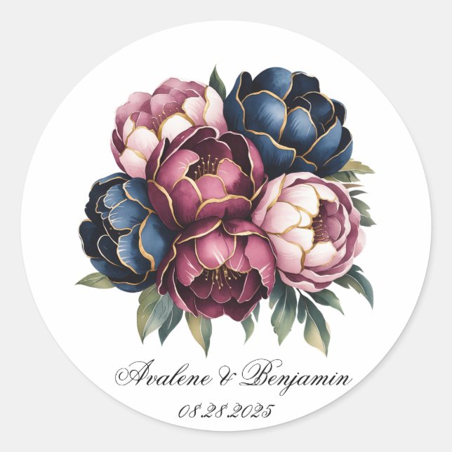 Sticker Rond Mariage de la marine Bourgogne rose (Devant)