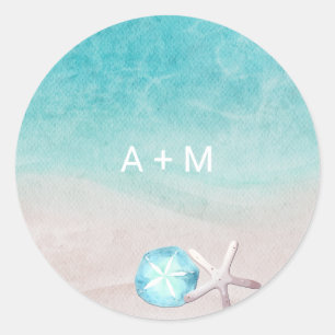 Sticker Rond Mariage de la plage d'aquarelle tropicale