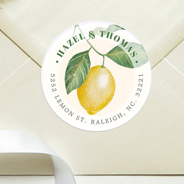 Sticker Rond Mariage de la saison du citron | Adresse (Créateur téléchargé)