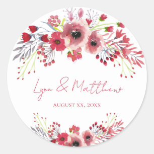 Sticker Rond Mariage de l'aquarelle de printemps Pavot rouge fl