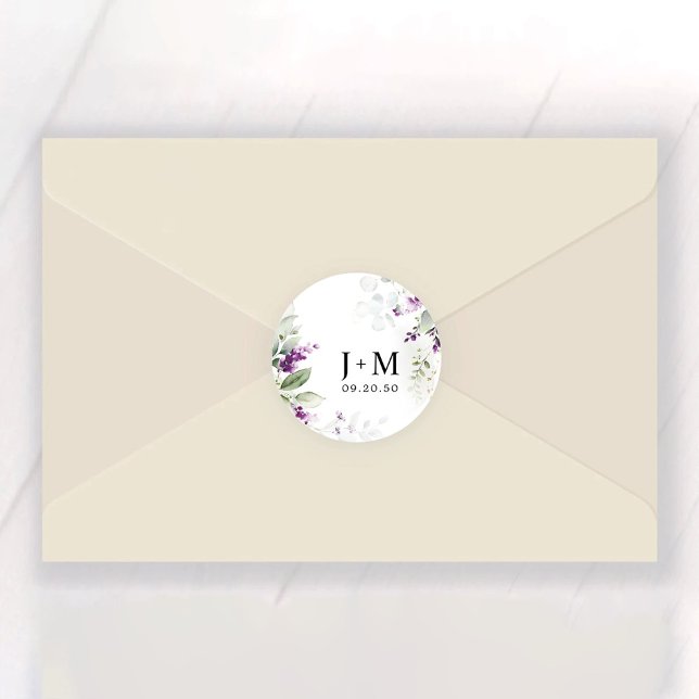 Sticker Rond Mariage de lavande vert pourpre (Créateur téléchargé)