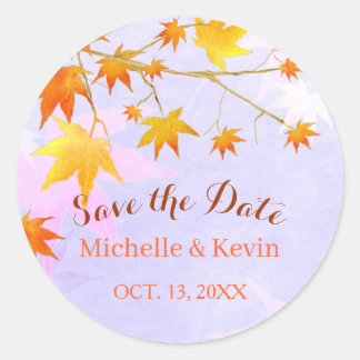 Sticker Rond Mariage de l'érable d'automne Enregistrer la date